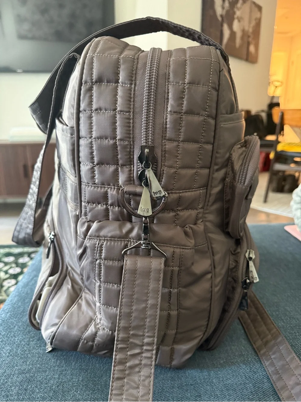 Quilted Nylon Crossbody Backpack - Brownish Green by LUG